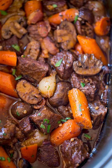 The Easiest Slow Cooker Beef Bourguignon With Beef Red Wine Mushrooms And Bacon Made In Your S