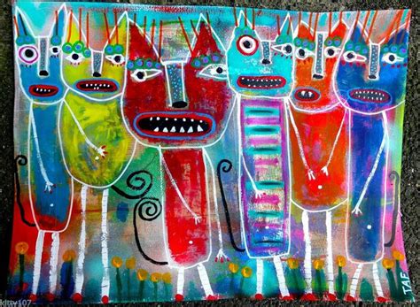 Tracey Ann Finley Original Outsider Raw Brut Folk Graffiti Painting Cat