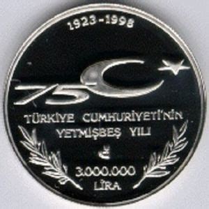 Coin 3 000 000 Lira 75th Anniversary Ataturk Türkiye Turkey 1998