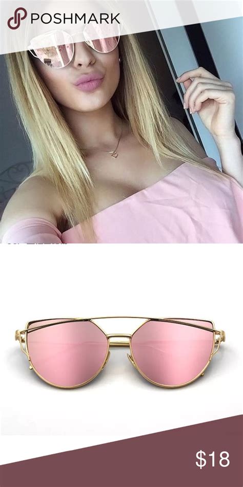 Gold Frame Pink Mirrored Polarized Cat Eye Sunglasses Cat Eye