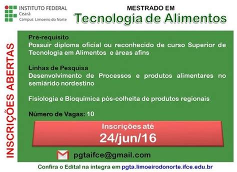 Campus Limoeiro Do Norte Abre Nova Turma De Mestrado Em Tecnologia De