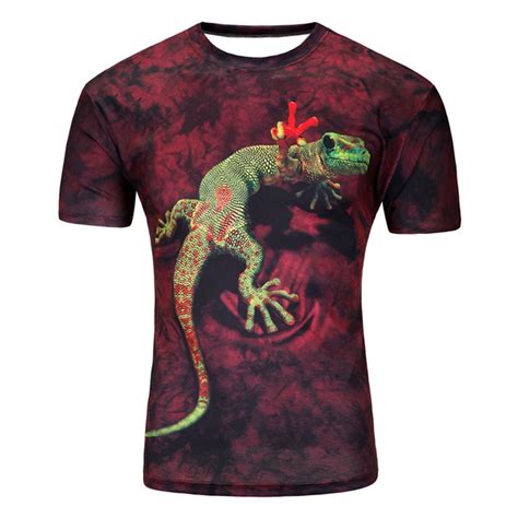 High Quality Mens Short Sleeve 3d T Shirt O Neck Lizard Fashion 3d Water Printed T Shirts