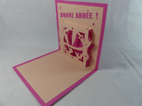 Carte de vœux bonne année en relief 3d kirigami 90 couleur fushia