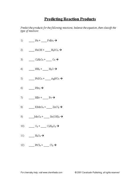 Predicting Reaction Products Worksheet Key Predicting Reaction