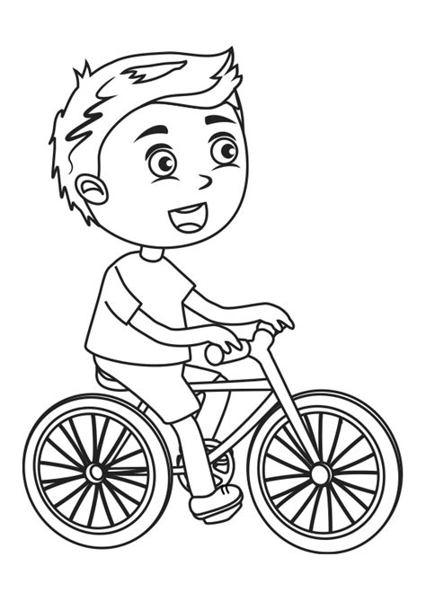 Dibujo para colorear de un niño montando en bicicleta