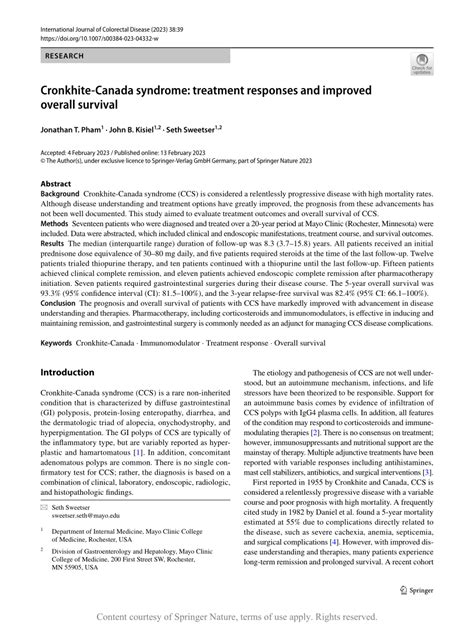 Cronkhite-Canada syndrome: treatment responses and improved overall survival