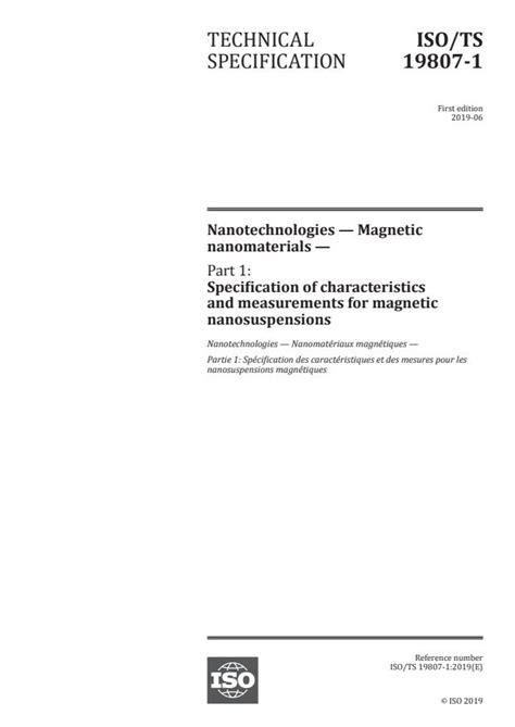 ISO TS 19807 1 2019 Nanotechnologies Magnetic Nanomaterials Part