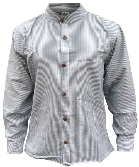 Mens Collarless Full Sleeve Tops 100 Cotton Grandad Shirt Hippie