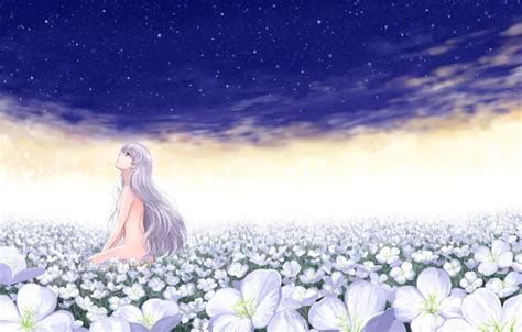 Wallpaper Field Girl Nude White Flowers Darker Than Black Yin For Mobile And Desktop