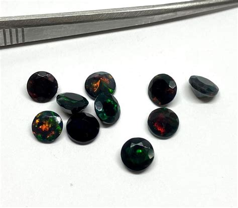 Natural Black Ethiopian Opal Round Cut Faceted Multi Fire Loose