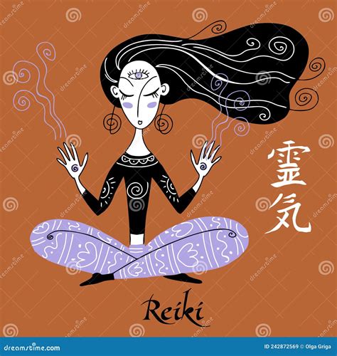 Reiki Healing A Girl In The Lotus Position Conducts A Reiki Session Vector Stock Vector