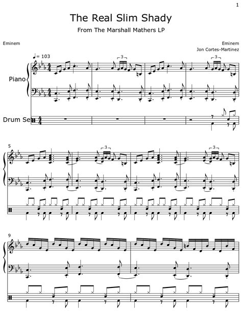 The Real Slim Shady Sheet Music For Piano Drum Set