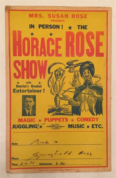 Vintage Magic Show Poster Broadside Horace Rose Show Puppets Comedy