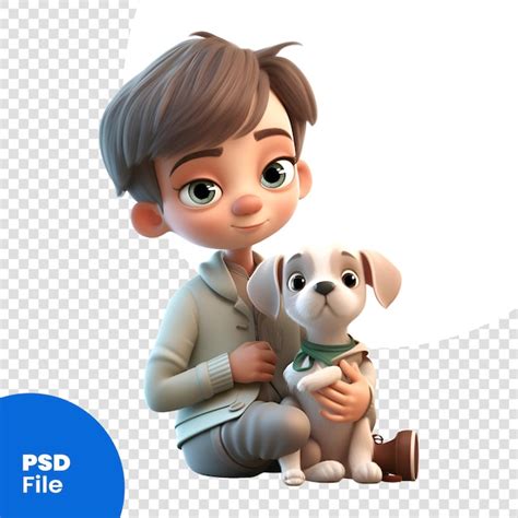 3d Rendering Eines Kleinen Jungen Mit Seinem Hund Isoliert Auf Weißem Hintergrund Psd Vorlage