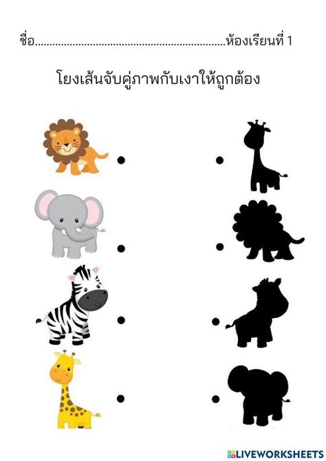 โยงเส้นจับคู่ภาพกับเงา Worksheet Live Worksheets