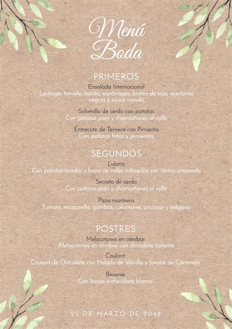 Plantillas De Menús Para Bodas Editables