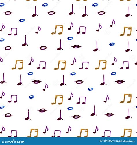 Watercolor Splash Music Notes Pattern On White Background Stock