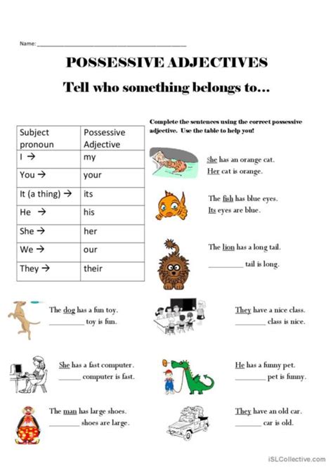 Possessive Pronouns And Adjectives English Esl Worksheets 0 Hot Sex Picture