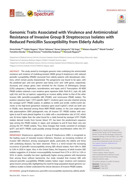 Pdf Genomic Traits Associated With Virulence And Antimicrobial