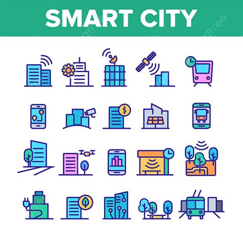 Color Smart City Elements Icons Set Vector Color Icons City Icons