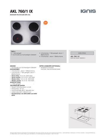 Ignis AKL 760 IX 01 Hob Produktdatenblatt Manualzz