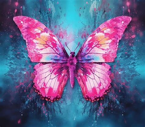 Premium Photo Butterfly With Pink Wings And Blue Background Generative Ai