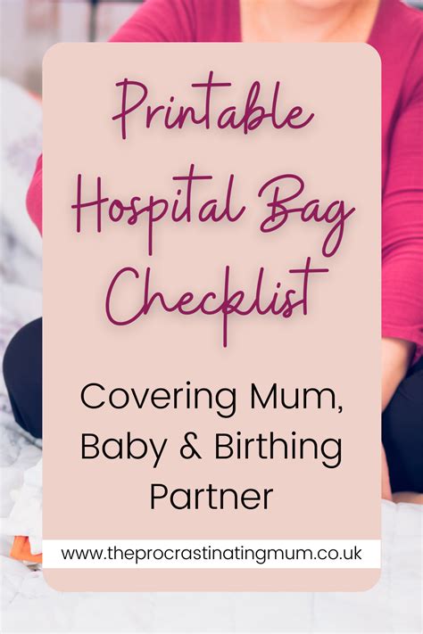 Printable Hospital Bag Checklist Covering Mum Baby Birthing