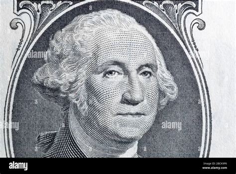 Macro Portrait Of George Washington Us President On One Dollar Bill