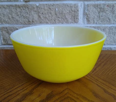 Anchor Hocking Fire King Yellow Mixing Bowl Vintage 1960s Nesting Bowl Deep Bowl With White