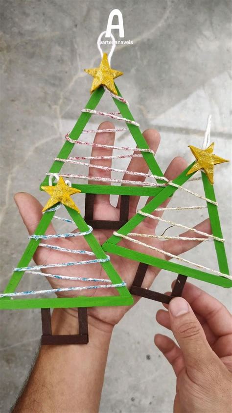 DIY ENFEITES em forma de ÁRVORE DE NATAL feitos PALITOS DE PICOL