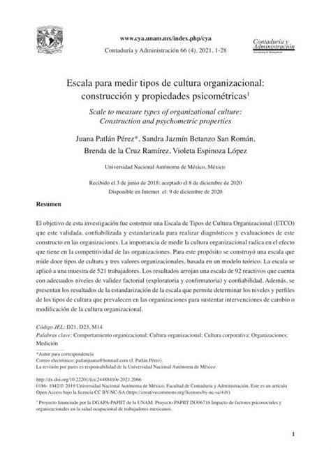 Pdf Escala Para Medir Tipos De Cultura Organizacional Pdfslide Net