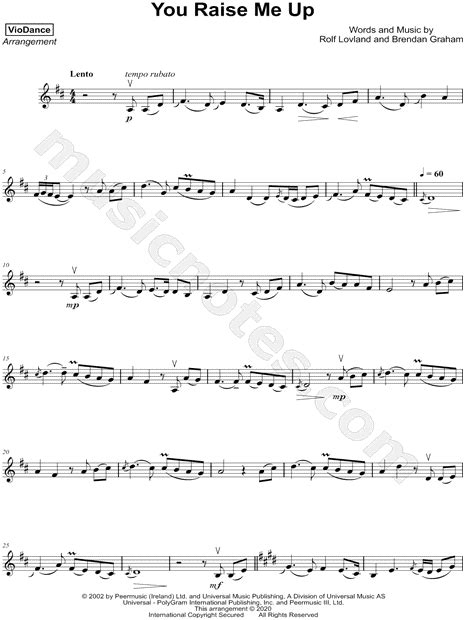 Viodance You Raise Me Up Sheet Music Violin Solo In D Major