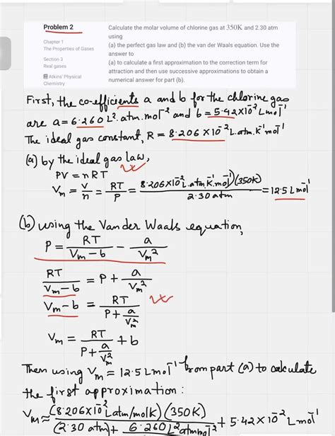 Solved A Use The Van Der Waals Equation To Calculate The Pressure