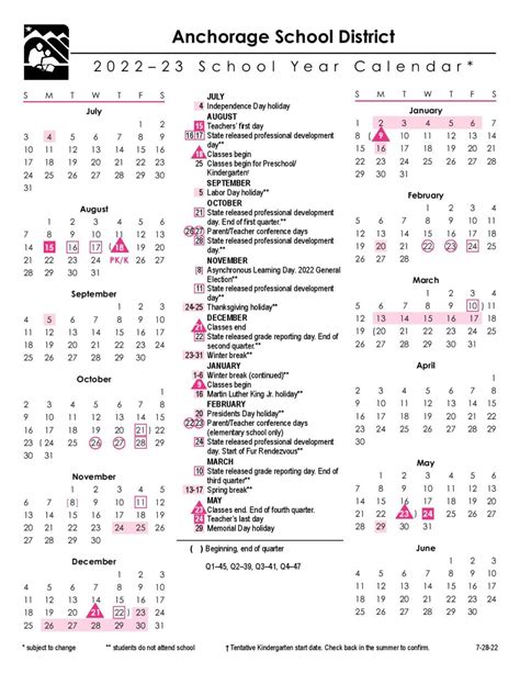 Anchorage School District Calendar 2022-2023