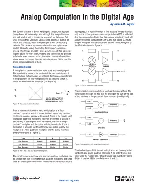 Analog Computation In The Digital Age By James M Bryant