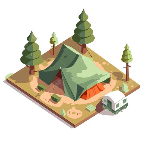 Hình ảnh Bootcamp Clipart Khu Cắm Trại Isometric Với Lều Và Phim Hoạt