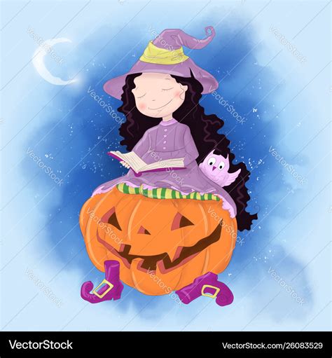 Cute Cartoon With Girl Witch Royalty Free Vector Image