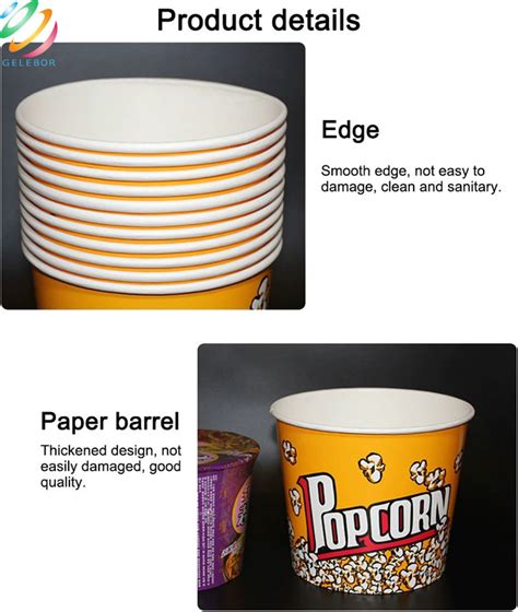 Eco Friendly Disposable Food Packaging Round Popcorn Paper Cups Bucket 24oz