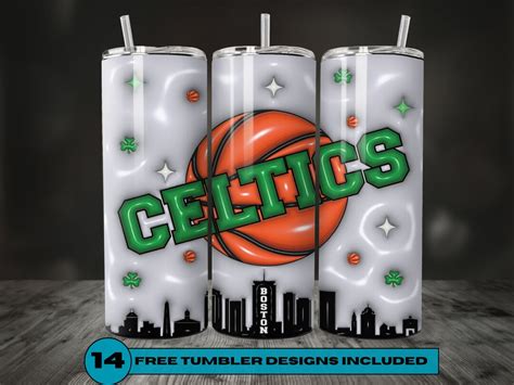 3d Inflated Boston Celtics Basketball Team 20 Oz Skinny Tumbler Png