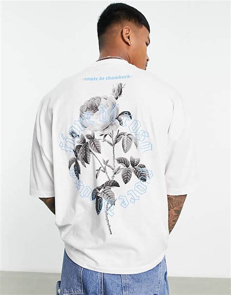 Asos Design Oversized T Shirt In White With Floral Photographic Back