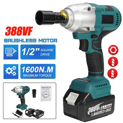 1 2 1600Nm Cordless Impact Wrench Brushless Rattle Gun W 2 Battery