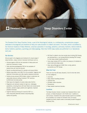 Fillable Online The Cleveland Clinic Sleep Disorders Center A Part Of