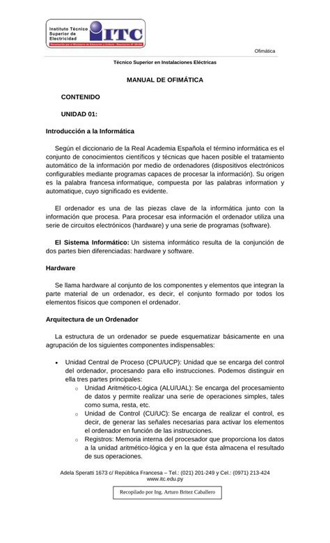 PDF MANUAL DE OFIMÁTICA CONTENIDO UNIDAD 01 Ofimática pdf MANUAL DE