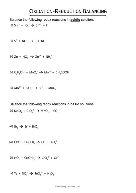 Free Printable Balancing Redox Reactions Worksheets Worksheets Library