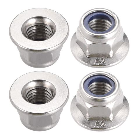 Uxcell M X Mm Hex Flange Nylon Insert Lock Nuts Stainless Steel