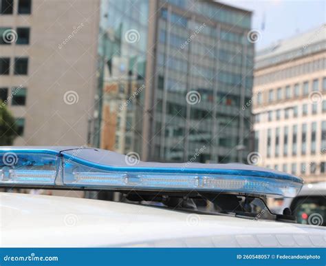 Blue Flashing Lights of the Police Car while Patrolling Stock Image ...