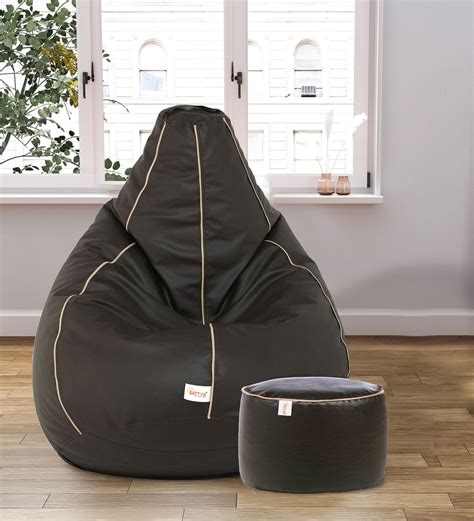 Buy Combo Classic XXXL Leatherette Bean Bag With Beans In Cream Piping