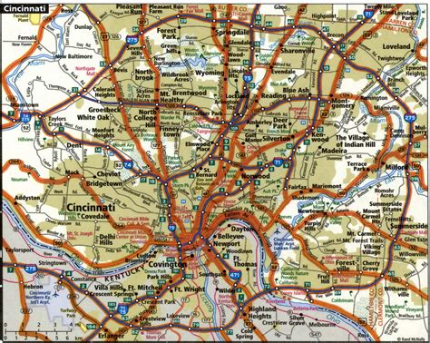 Cincinnati City Road Map For Truck Drivers Area Town Toll Free Highways