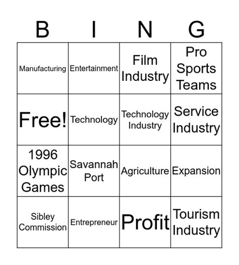 Georgia Studies Bingo Card