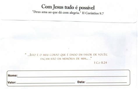 Envelope De Campanha A Ceia Do Senhor Pacote Com 100 Unidades